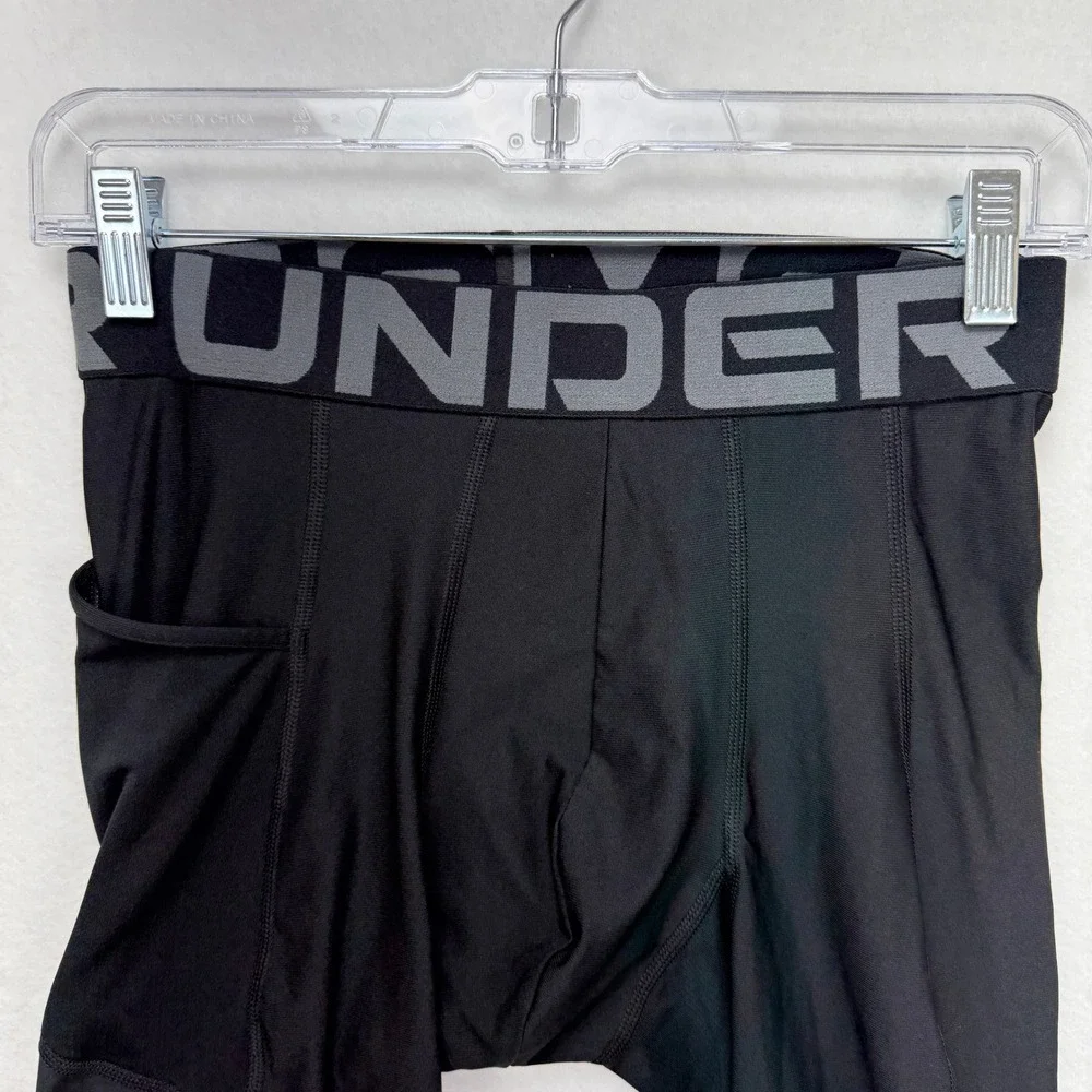 Under Armour Compression Shorts Men M Black Athletic Gym Logo Waistband Pocket